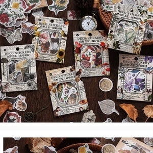 60 Stück Wald Thema Journal Aufkleber Packs, Vintage inspirierte Washi Aufkleber, Tier Sickers, Blumen Aufkleber, Natur, Pilz, Pflanzen, Vögel