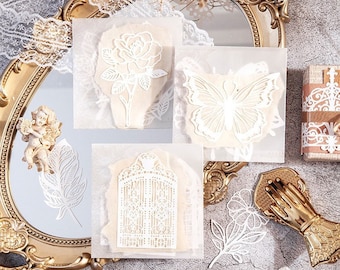 Lace Paper Set, Scrapbook Paper, Junk Journal Kit Ephemera, Paper Ephemera, Collage Paper for Journaling, Scrapbooking, Crafting