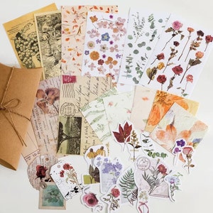 Blumen Pflanzen Kraftpapierpackungen, Scrapbook-Papier, Ephemera, Aufkleber, Aufkleber, Probe, Junk Journaling Kit für Scrapbooking, Journaling