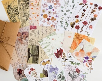 Flowers Plants Craft Paper Packs, Scrapbook Paper, Ephemera, Stickers, Stickers, Specimen, Junk Journaling Kit for Scrapbooking, Journaling