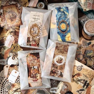 200pcs Vintage Style Junk Journal Kit,Paper Ephemera,Stickers,Scrapbook Paper,Deco Paper Pack, Vintage Journaling Paper for Scrapbooking
