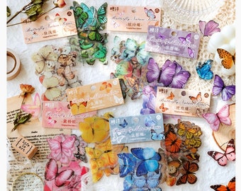 Paquete de 40 pegatinas de mariposas de estilo vintage, pegatinas de mariposas multicolores, suministros para diarios, scrapbooking y manualidades.