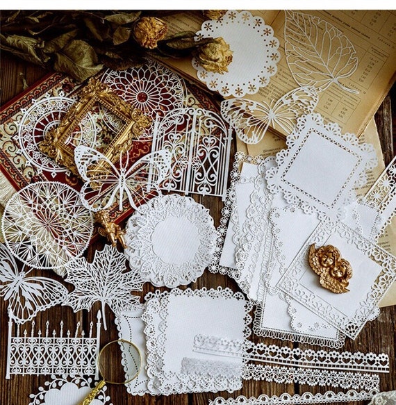 Hollow Paper Lace Sets, Lace Ephemera, Scrapbook Paper, Junk Journal Kit, Ephemera, Supplies, Craft Paper for Journaling,Scrapbooking