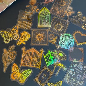 45 Stück Gold Lace Stickers Pack, Magic Star Ordre Laser Aufkleber, Ephemera, Vintage Junk Journal Kit für Scrapbooking, Kartenherstellung, Journaling