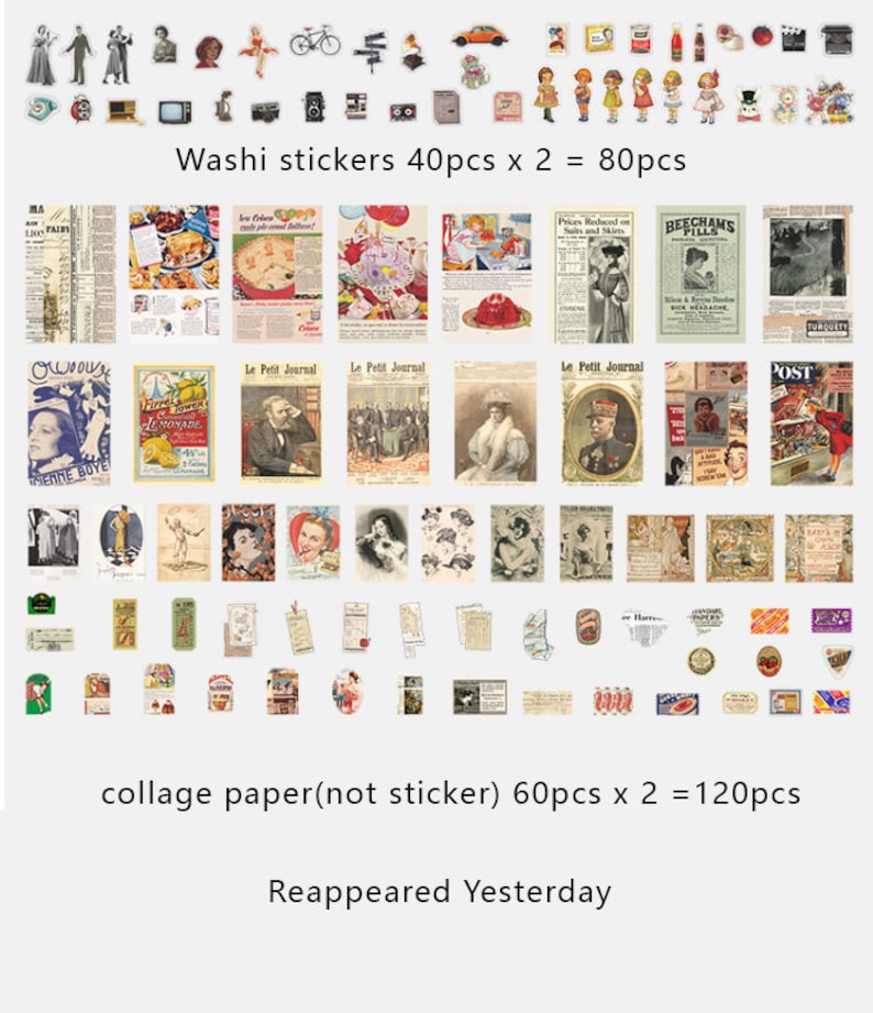 200PCS Junk Journal Ephemera Kit Pack, Vintage Journaling Paper Pack ...