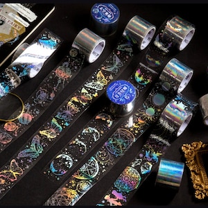 Holographic Tapes, Masking Tapes, Journal Tapes, Planner Tapes, Laser Silver Embellishments for Scrapbooking, Junk Journaling, Card Making