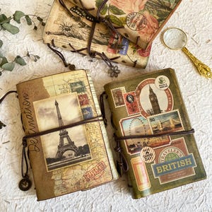 Diário de viagem estilo vintage, álbum de recortes, diário de arte, diários TN, caderno, planejador de fichário de 6 furos, caderno de desenho, diário, livro de bolso, presente