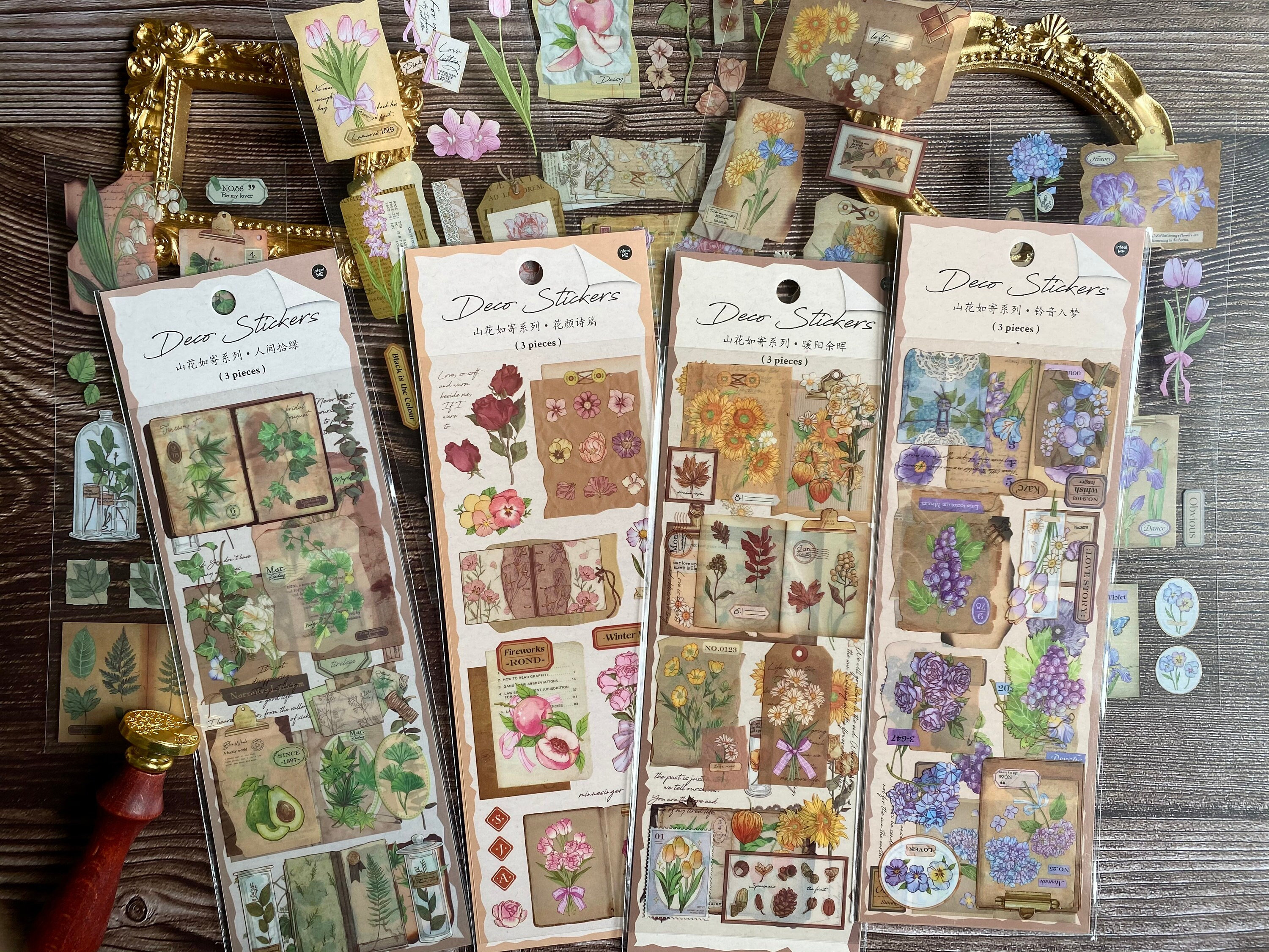 Vintage Floral Stickers: Clear PET Plants for Journaling