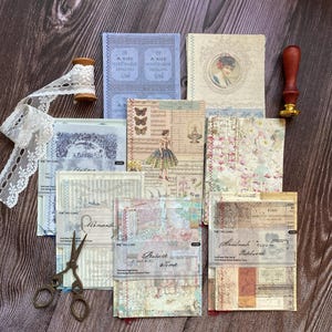 Carta per scrapbooking vintage con fili da cucito, kit per diario spazzatura, carta per collage, carta rustica, carta per diario per scrapbooking, diario artistico