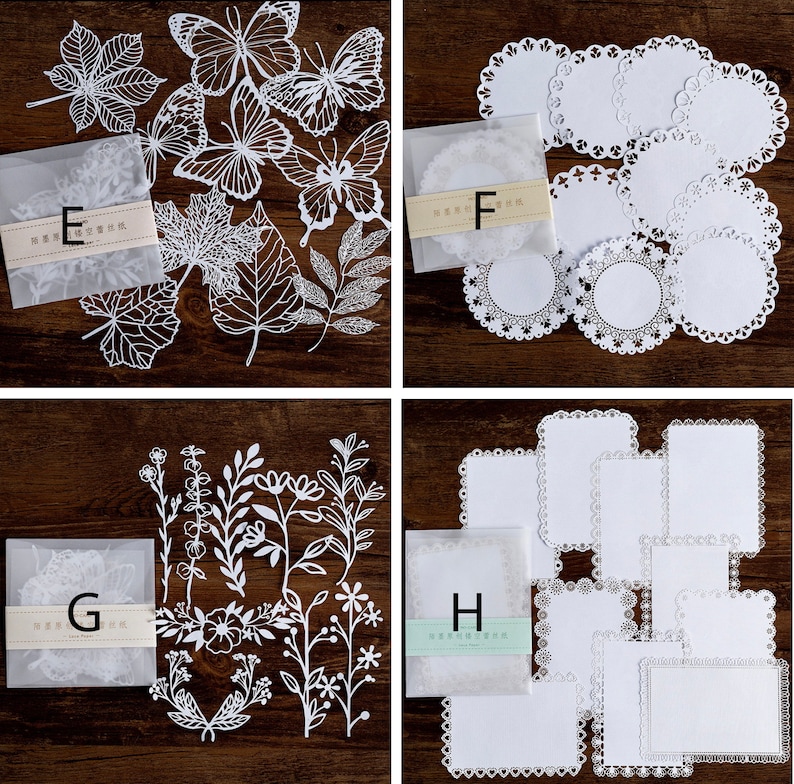 Puede incluir: Conjunto de 10 servilletas de papel blancas con intrincados dise&ntilde;os de encaje. Las servilletas est&aacute;n empaquetadas en bolsas de pl&aacute;stico transparentes con el texto "精致生活" en negro.