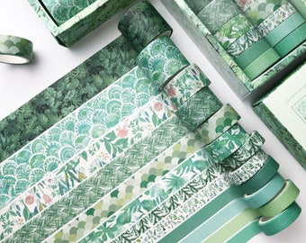 12 rolls/box Washi Tape, Green & Blue Masking Tape, Journal Tape, Planner Tape for Scrapbooking, Junk Journal, Card  Making