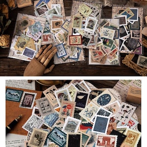 Vintage Stamps Stickers, Stämpelsamlingar, Journal Stickers Pack, 46 st retro-tema klistermärken, Junk Journal Kit för scrapbooking bild 5