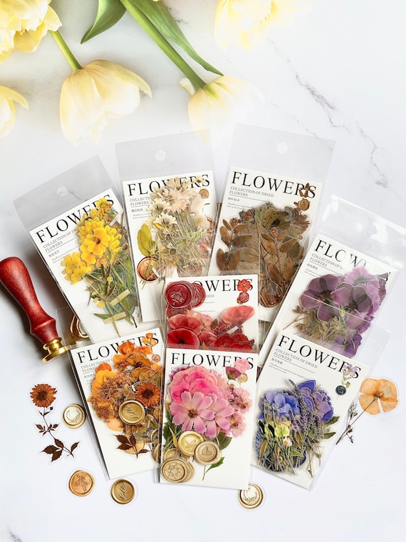Pressed Flowers Stickers Pack, Floral Stickers, Leaves Stickers, Botanical Stickers, Bouquet,Dried Flower Stickers for Scrapbooking and more