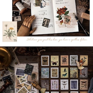 Vintage Stamps Stickers, Stämpelsamlingar, Journal Stickers Pack, 46 st retro-tema klistermärken, Junk Journal Kit för scrapbooking bild 6