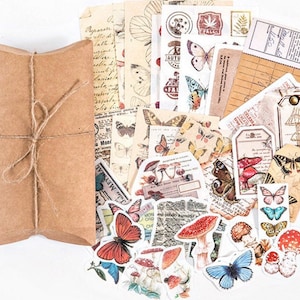 Butterfly Mushroom Craft Paper Pack, Junk Journal Kit, Scrapbook Paper, Ephemera, Collage Paper, Stickers, Tags for Scrapbooking, Journaling