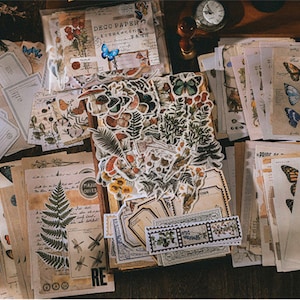 200 Stück Junk Journal Kit, Ephemera Pack, Pflanzen Blumen Vintage Deco Papier Pack, Ephemera, Blumen Aufkleber, Mem für Scrapbooking