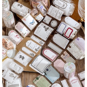 Klebeetiketten, Aufkleber, Klebebänder, Junk Journal Kit, Ephemeras, Border, Notizpapier, Geschenkanhänger, Tags für Journaling, Scrapbooking, Kartenherstellung