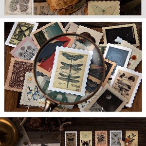 Vintage Stamps Stickers, Stämpelsamlingar, Journal Stickers Pack, 46 st retro-tema klistermärken, Junk Journal Kit för scrapbooking bild 7