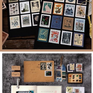 Vintage Stamps Stickers, Stämpelsamlingar, Journal Stickers Pack, 46 st retro-tema klistermärken, Junk Journal Kit för scrapbooking bild 3