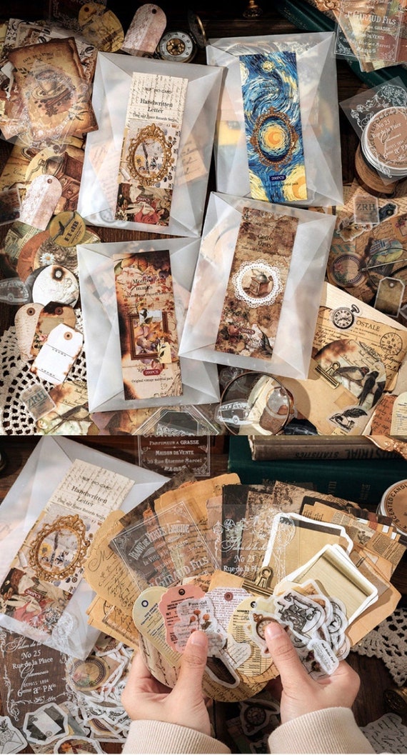 Vintage Scrapbook Supplies Pack (200 Pcs) for Art Journaling Junk