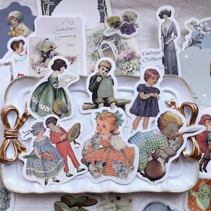 30 stuks cijfers stickers, stickers Victoriaanse kinderen, oude poster thema Washi stickers, efemere, decoratieve stickers, vintage journaling stickers