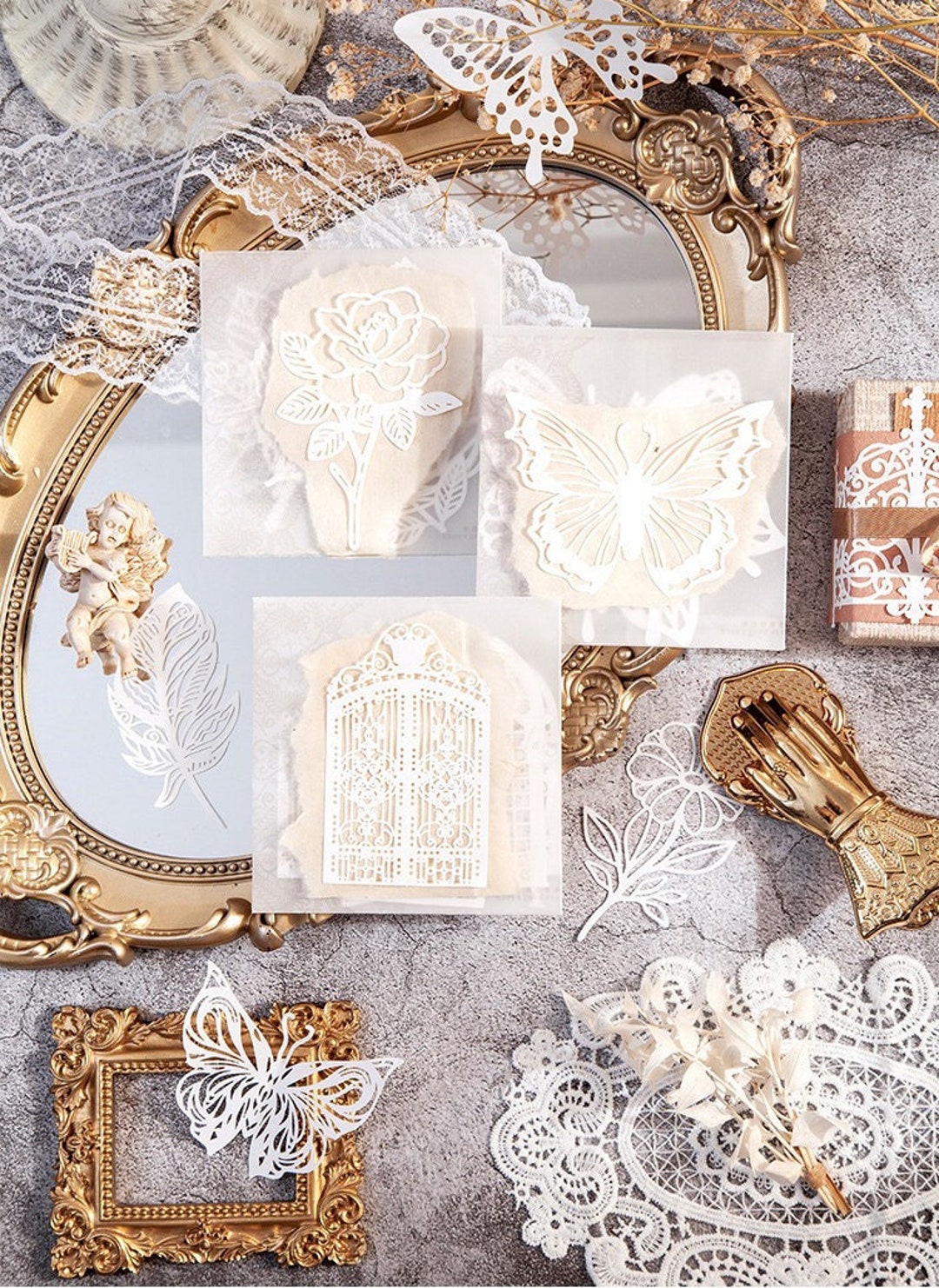 10pcs/pack Lace Craft Paper Set, Scrapbook Paper, Junk Journal Kit