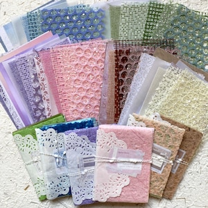 Pakket gemengd papier, moerbei, katoen, crêpe, kant, decoupagepapier, tissue, katoen, katoen, crêpe, kant, decoupagepapier, voor Junk Journal, scrapbooking, vintage journal