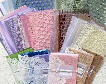 15 Mixed Paper Pack, Mulberry, Assorted Color Cotton, Crepe, Lace, Decoupage Paper, Tissue, for Junk Journal, Scrapbooking, Vintage Journal