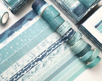 12 rolls/box Washi Tape, Green & Blue Masking Tape, Journal Tape, Planner Tape for Scrapbooking, Junk Journal, Card  Making