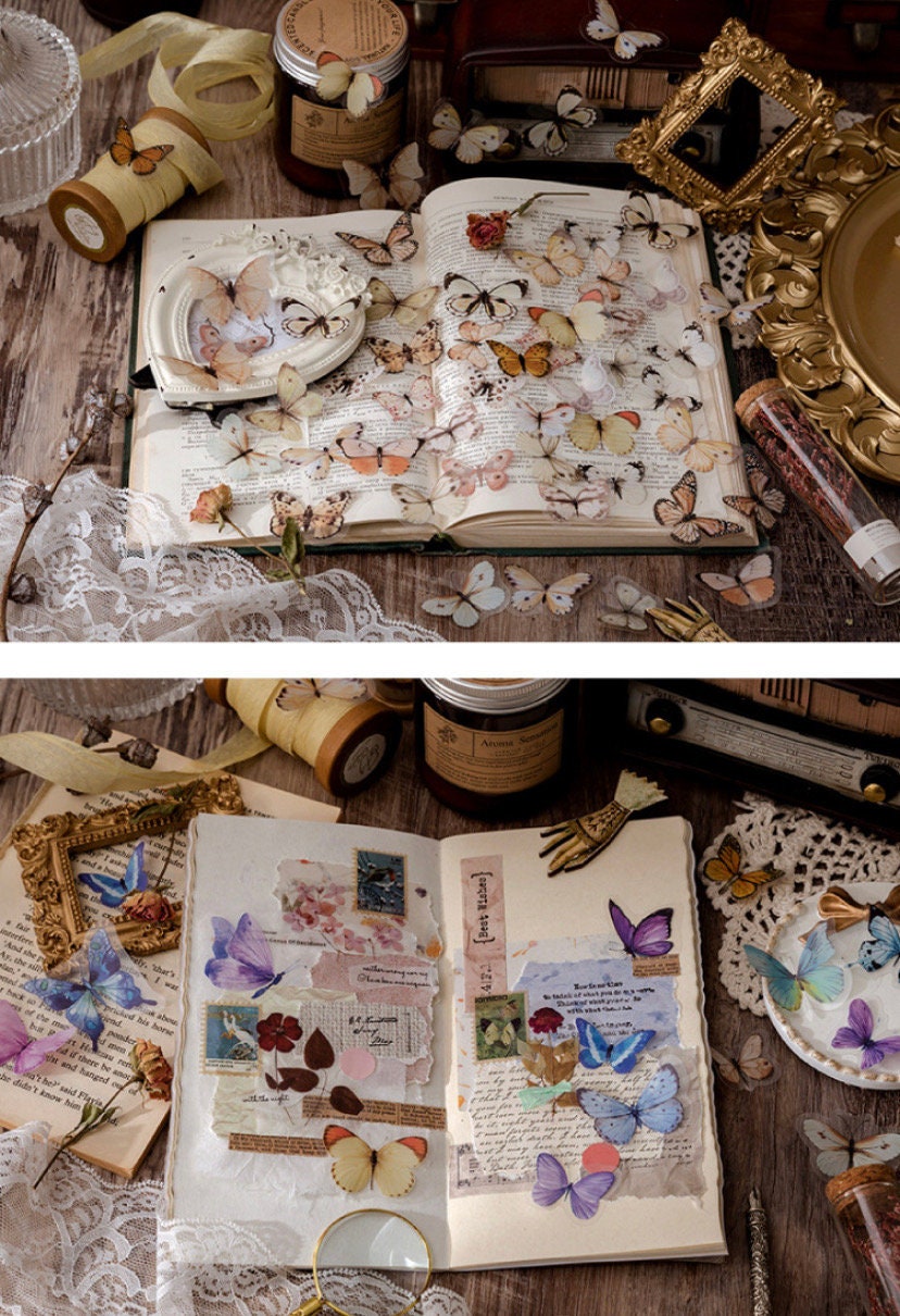 40pcs Vintage Style Butterfly Stickers Pack, Multicolored Butterflies ...