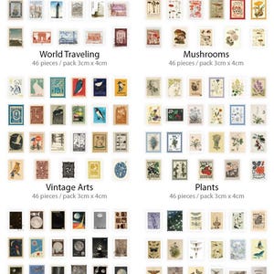 Vintage Stamps Stickers, Stämpelsamlingar, Journal Stickers Pack, 46 st retro-tema klistermärken, Junk Journal Kit för scrapbooking bild 9