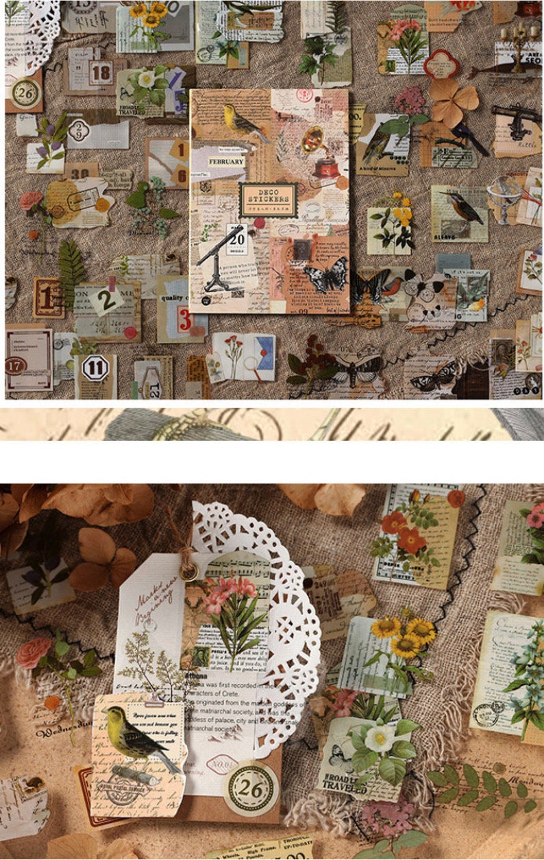 20 Sheets Sticker Booklet Vintage Style Sticker Book Journal Etsy