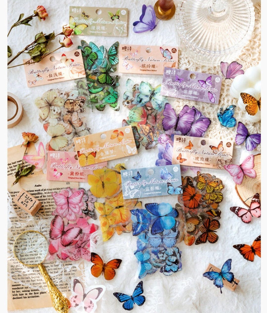 40pcs Vintage Style Butterfly Stickers Pack, Multicolored Butterflies ...