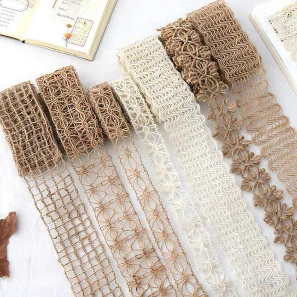 Fabric Lace, lace trim bundle, 2m Lace Ephemera, Linen thread Hollow Lace, Junk Journal Kit, Craft Supplies for Junk journal, Scrapbooking