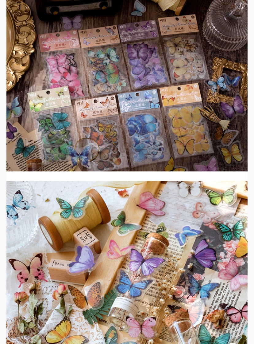 40pcs Vintage Style Butterfly Stickers Pack, Multicolored Butterflies ...