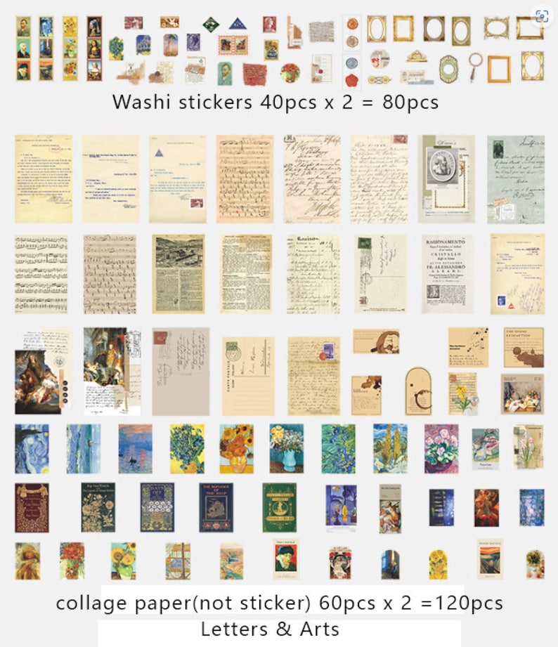 200PCS Junk Journal Ephemera Kit Pack, Vintage Journaling Paper Pack ...