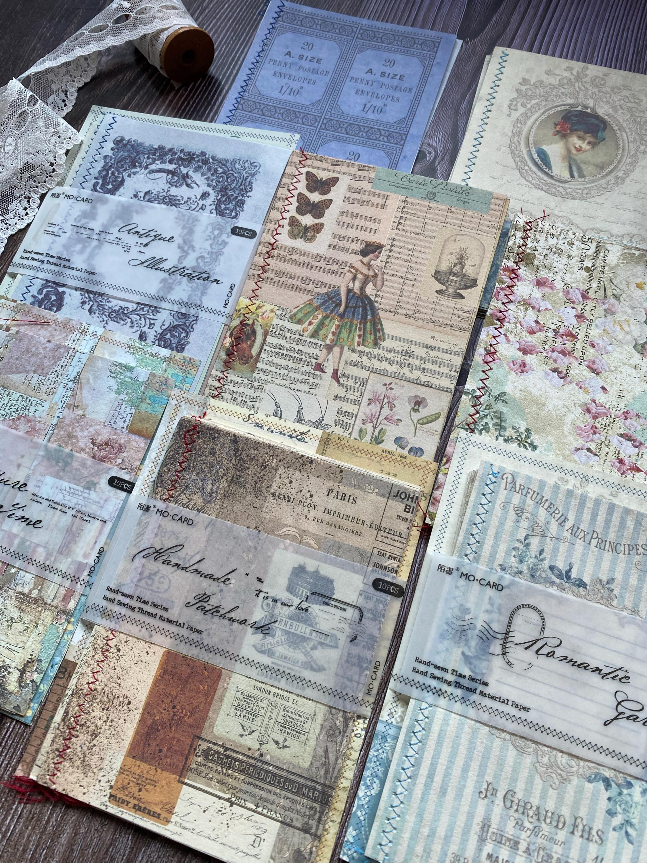 Vintage Scrapbook Paper With Sewing Threads, Junk Journal Kit, Collage ...