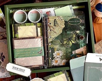 155pcs Stationary Gift Box,Junk Journal Kits, Vintage Journaling Paper,Scrapbook Paper Pack, Stickers, Ephemera, Tapes,Craft Paper Supplies