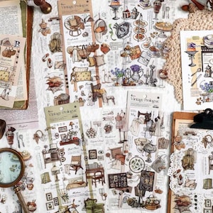 Stickers style vintage américain, Stickers campagnards, Stickers pour journaux intimes, rubans de masquage, kit de journal indésirable pour tenir un journal, agenda