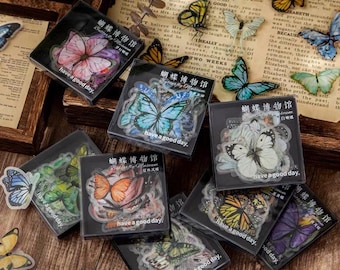 50pcs Butterfly Stickers, Multicolored Butterflies Stickers for Journaling, Planner,Junk journal, Scrapbooking, Card making, Waterproof