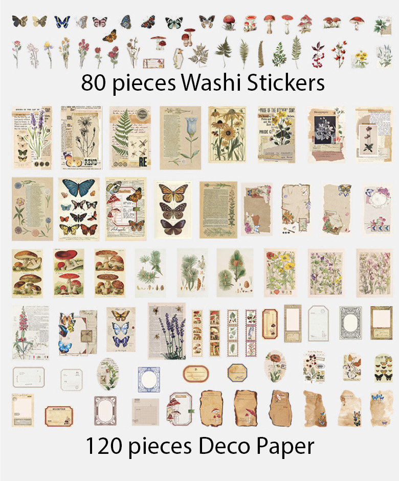 200PCS Junk Journal Kit, Ephemera Pack, Plants Flower Themed Vintage ...