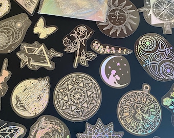 45pcs Silver Stickers Pack, Fantasy Magic Star Array Stickers, Ephemera, Vintage Junk Journal Kit for Scrapbooking, Card Making, Journaling