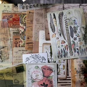 Kit de diario basura vintage, pegatinas, material efímero, páginas impresas de libros antiguos, póster, paquete de papel para manualidades, papel para álbumes de recortes, suministros para diario basura