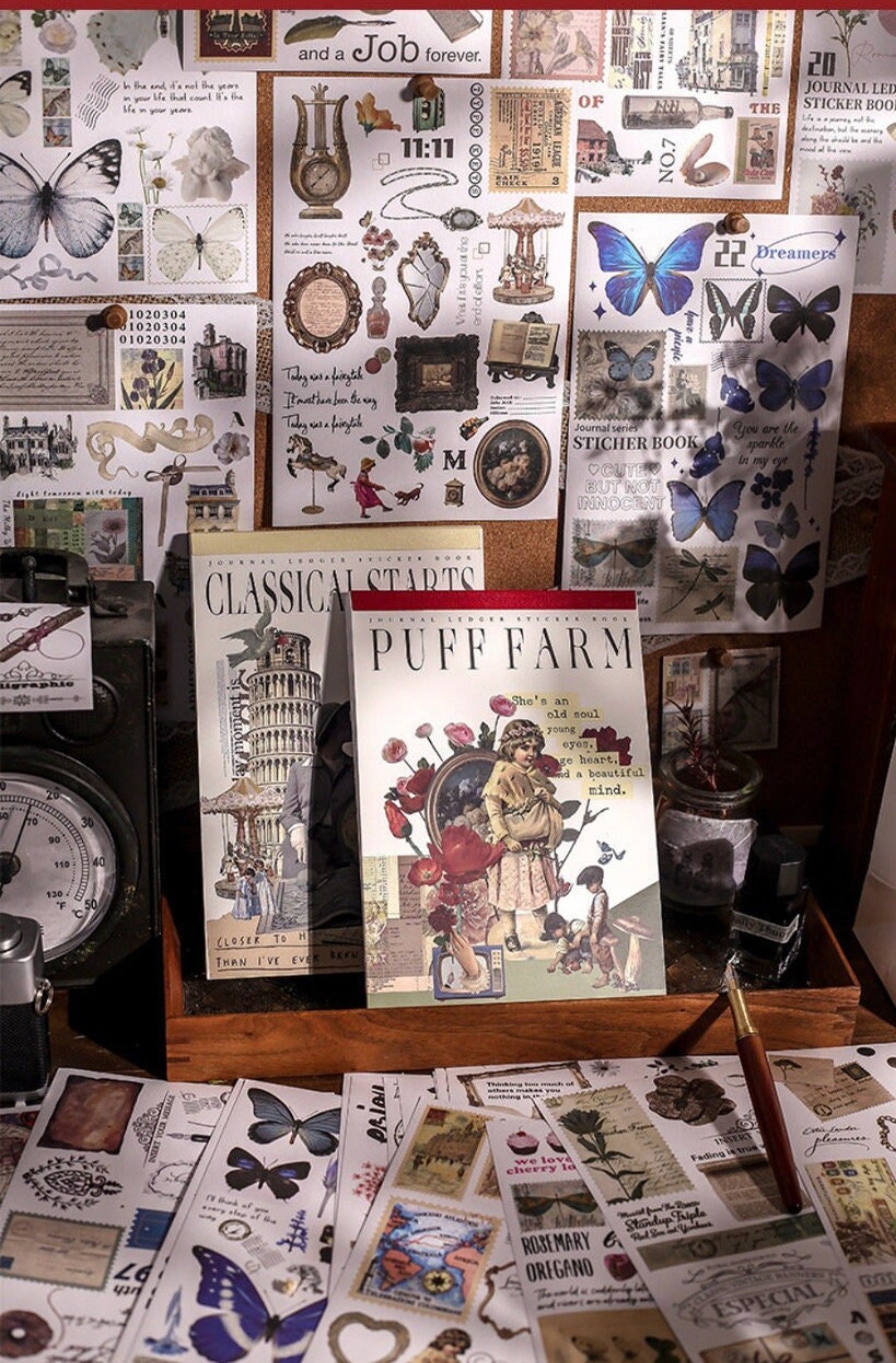 50 Sheets Sticker Booklet Vintage Sticker Book Journal Etsy