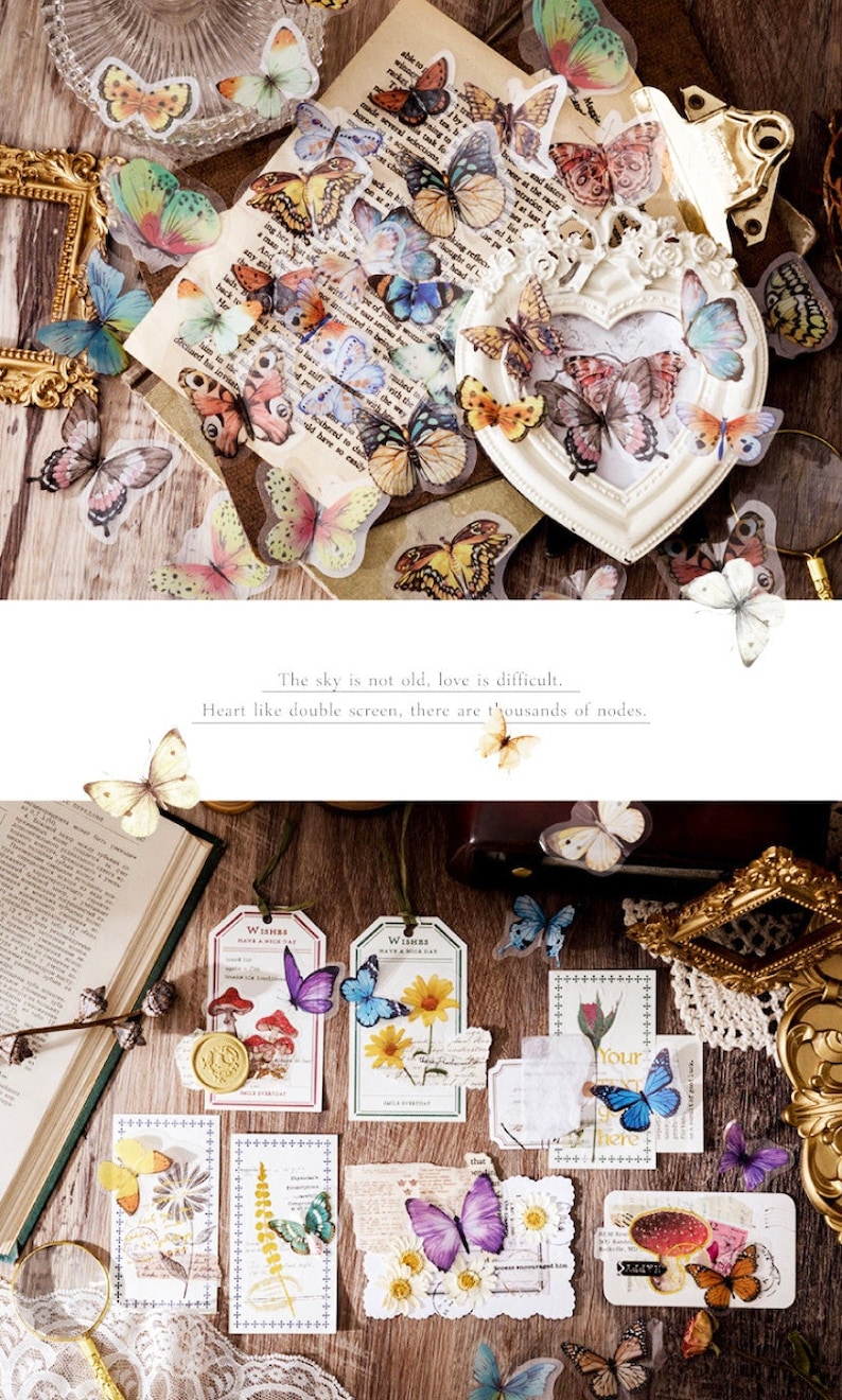 40pcs Vintage Style Butterfly Stickers Pack, Multicolored Butterflies ...