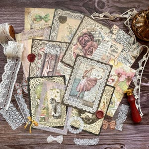 Lace Themed Scrapbook Paper Pack, 40 gemischte Vintage Journalpapier-Sets, Junk Journal Kit, Spitzenaufkleber, Ephemera, Spitzenrahmen, Spitzenränder