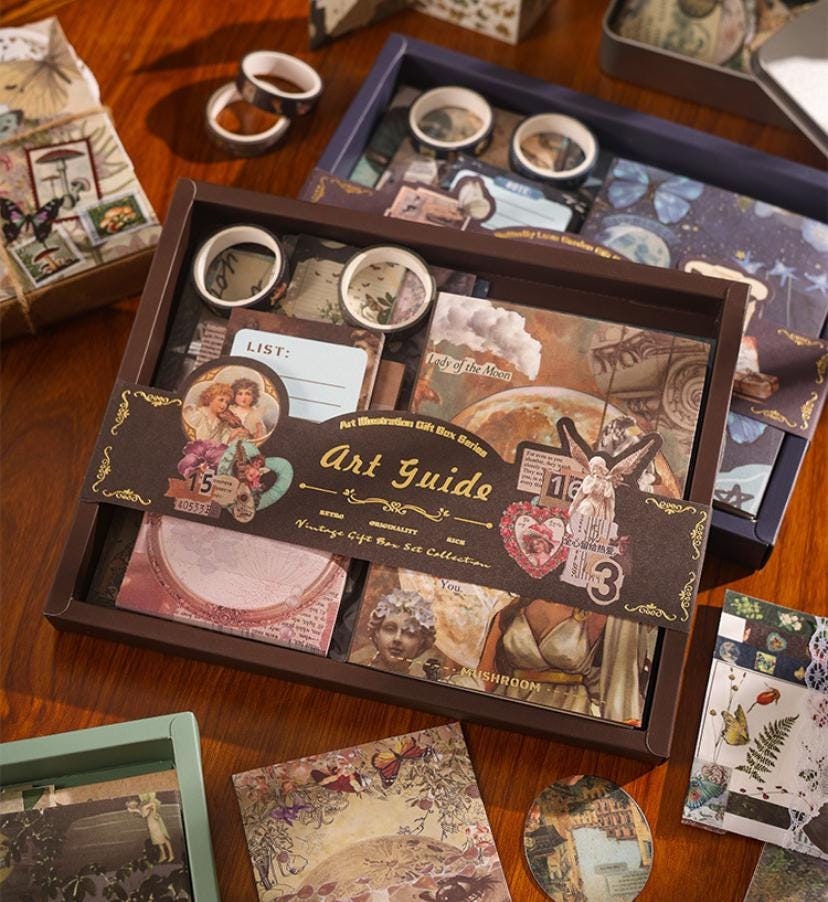 Vintage Journaling Kit: Scrapbook Paper, Stickers, Washi Tape - 125 Piece