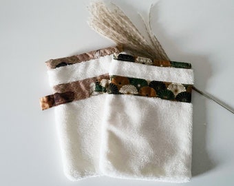 Gants de toilette pour adulte très doux en éponge de bambou blancs et originaux à motifs poules et fleurs japonaises