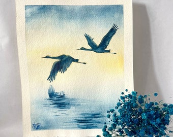 Original watercolour painting “Herons” 20x30 cm, ornithologist gift