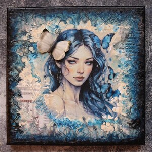 Mixed media art, OOAK, wall hanging, dorm decor, gothic, butterfly art, teen, 3D media, paint on canvas, textured art, musical art